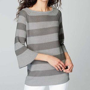 J.Jill XS Striped Linen-Blend Bell-Sleeve Sweater